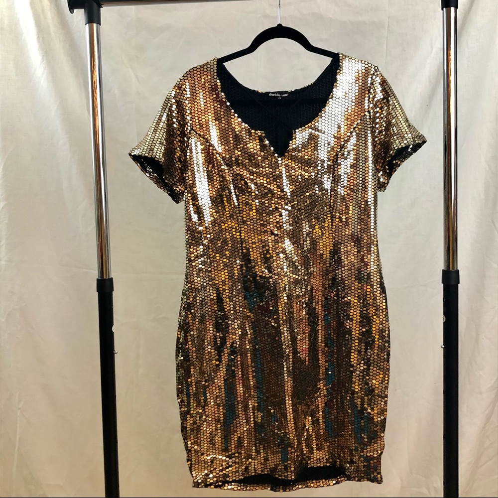 Gold Sequined Charlotte Russe Mini Dress Sz 2X